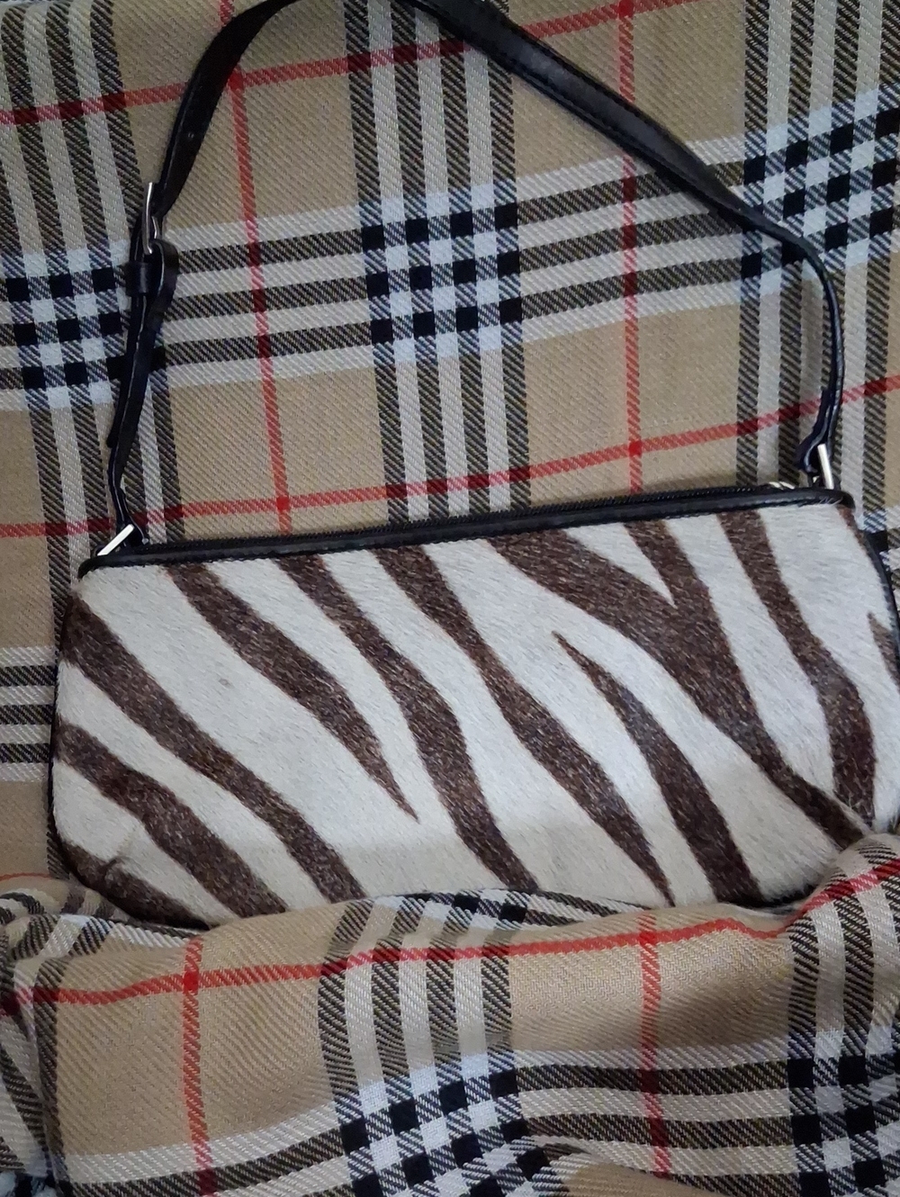 New York & Company Brown and White Zebra Faux Fur Shoulder Bag